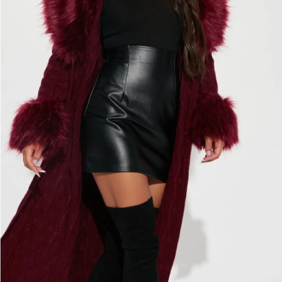 Fashion Nova Burgundy Faux Fur Trench Coat - Picture 2 of 5